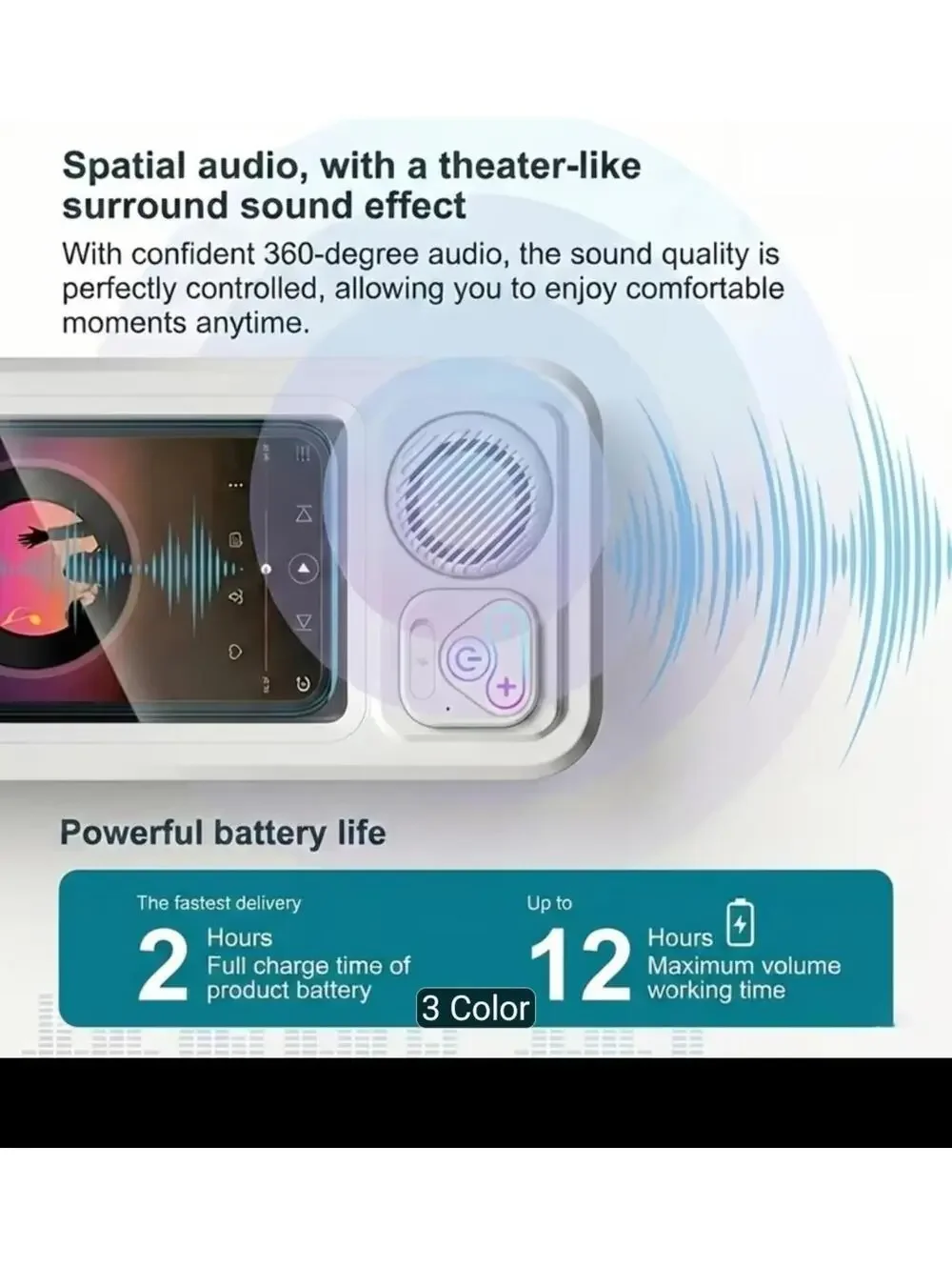 Black Shower Phone Holder with Wireless Bluetooth Speaker